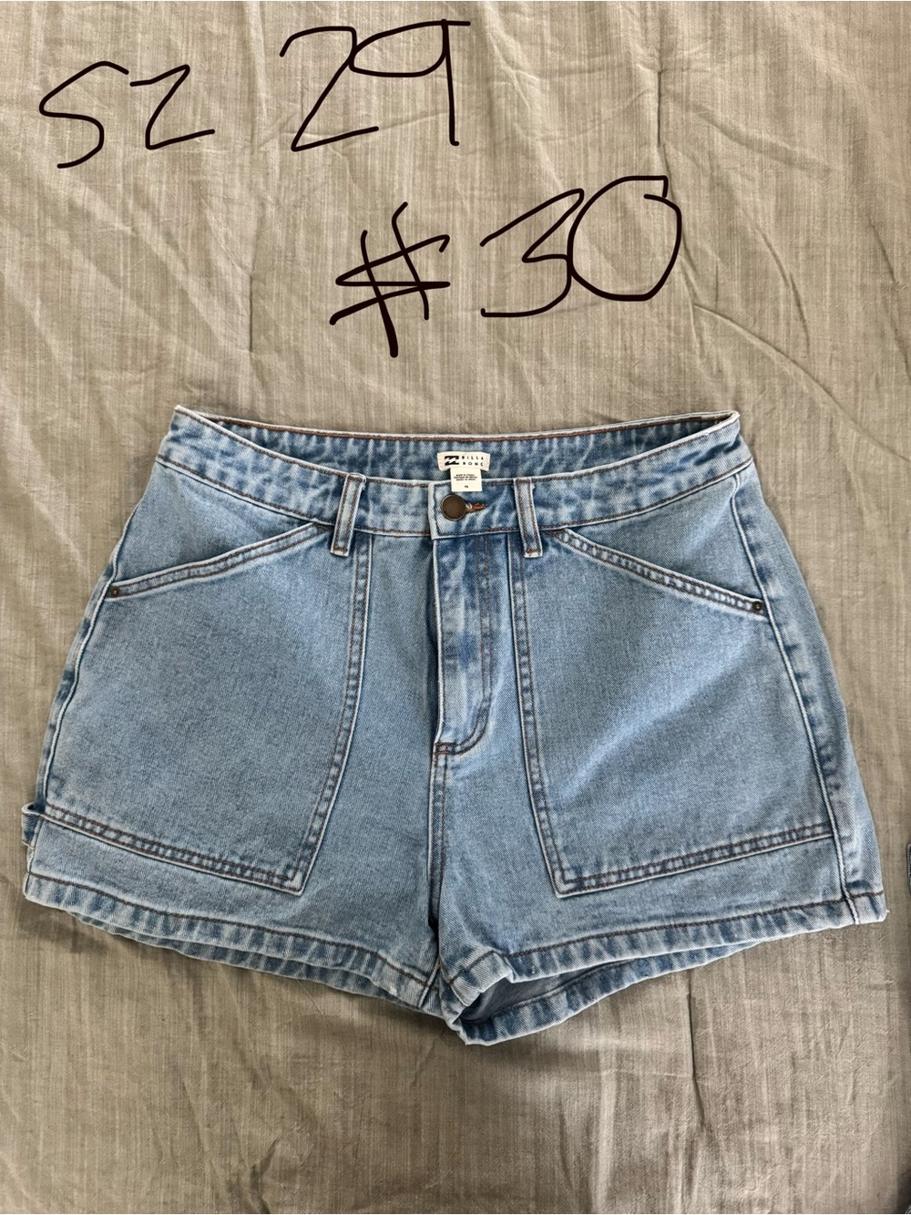 Billabong Light Blue High-Rise Denim Patch Pocket Shorts